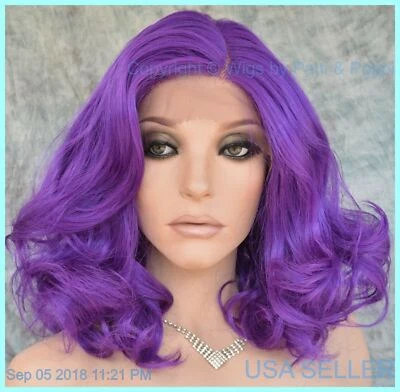 Swiss Lace Front Wig C Part Heat Safe Color GRAPE Medium Length Curly 1305 - Image 1 of 4