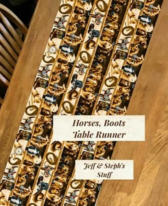 Horse ,Boots, Table Runner, Dresser Scarf, Decoration, 42” Long X 14” Wide - Picture 1 of 1