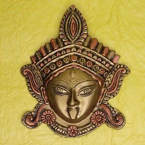 White Metal Goddess Durga Kali Wall Hanging Mask Figure Divine Protection Statue