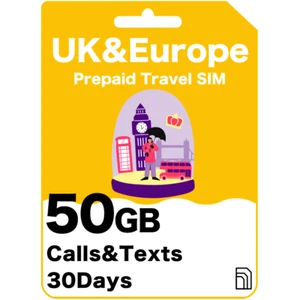 UK Prepaid Travel SIM Card 50GB UK Data 12GB EU Data, Unlimited Talk for 30 Days - Picture 1 of 7