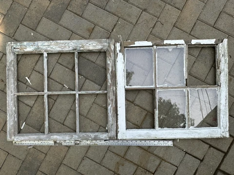 2 VTG Wood Sash 6 Pane  window frames salvage architectural repurpose 24 x 21 Cover