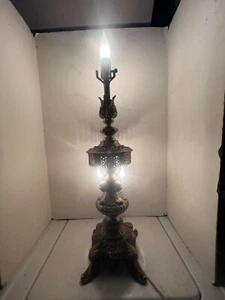 Antique VERY ORNATE Gold Brass BRONZE  Victorian Electric Table  Lamp, HEAVY - Picture 1 of 13