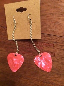 Hot pink guitar pic pierced dangle earrings - Picture 1 of 10