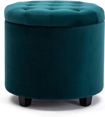 Round New Velvet Padded Seat Ottoman Storage Stool Box, Footstool Pouffes Chair - Image 1 of 4