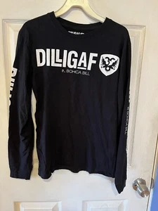 Men's Long Sleeve M Graphic T-shirt Dilligaf By Bochia Bill Spellout Black White - Picture 1 of 8