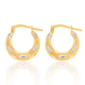 9ct Yellow Gold Silver FilledTwo Tone 15mm Hoop Earrings - Picture 1 of 2