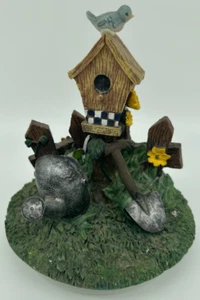 Birdhouse 3-D Resin Candle Jar Cover~NEW~Blue Bird~Garden Fence~Waterer~Grass - Picture 1 of 5