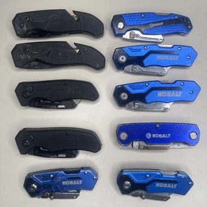 Lote de 10 Cuchillos Cortadores de Caja de Afeitar de Bolsillo con Bloqueo Plegable Cobalto - Imagen 1 de 18