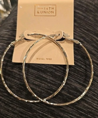 "Pendientes de aro de plata 14th & Union sin níquel nuevos con etiquetas aros grandes de 3""" Foto 1 de 4