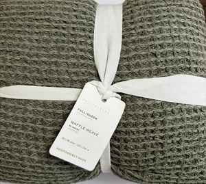 POTTERY BARN WAFFLE WEAVE BLANKET FULL/QUEEN 92" X 96" ~ LODEN GREEN - Picture 1 of 7