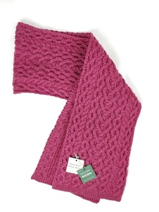 NWT Aran Crafts Ireland Supersoft Merino Wool Heart Cable Knit Scarf Magenta - Picture 1 of 6