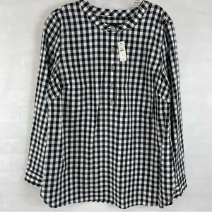 NEU Talbots schwarz weiß Gingham Karo Bluse große Strass Knöpfe Baumwolle - Bild 1 von 12