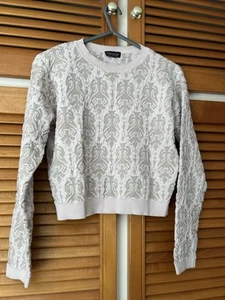 Topshop metallic cropped jumper - Size 10 pink & silver colour patterned   - Picture 1 of 8