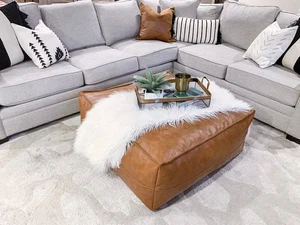 Pouf ottomano boho marocchino 30'' nuovo in vera pelle poggiapiedi non imbottito marrone - Foto 1 di 9