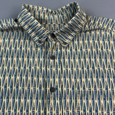 Camisa Woolrich Para Hombres XL Crepúsculo Kayaks Estampado Geométrico Manga Corta Con Botones Foto 1 de 4