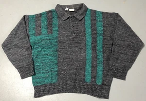 Vintage Sweater Mens Size L 90s Knit Grunge Y2K Knit Striped Henley Italian Made - Picture 1 of 11