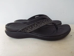 Crocs Kadee Jewels Rhinestones Bling Black Flip Flop Women Size 8 - Picture 1 of 7