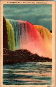 Vintage Linen Postcard Horseshoe Falls by Illumination Niagara Falls NY - Picture 1 of 2