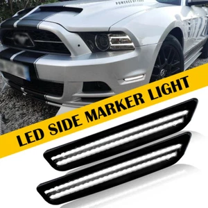 2PCS LED Smoke Front Side Bumper Marker Lights White For 2010-2014 Ford Mustang - Picture 1 of 19