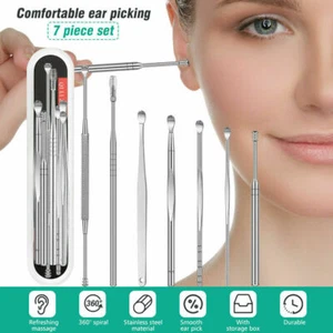 7Pcs Ear Pick Cleaning Set Spiral Tool Spoon Ear Wax Remover Cleaner Curette Kit - Picture 1 of 11