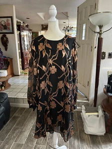 Tommy Hilfiger Chiffon Burnout Trapez Kleid gold/schwarz Größe 16 neu mit Etikett - Bild 1 von 12