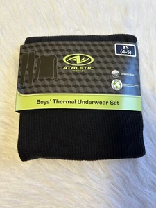 Athletic Works Thermal Underwear Set Boys Size XS (4-5) Black Waffle Pajamas - Picture 1 of 5