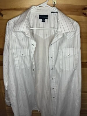 Panhandle тонкий чистый белая полоса Western рубашка жемчуг защелки размер XL 17 1/2 X 35 - Изображение 1 из 4