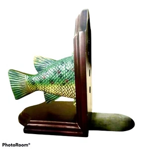 Fish Tail Bookend Wood & Resin Fine Details Velvet Footing Metal Slide 5x10x11” - Imagen 1 de 4