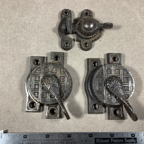 3 Antique Cast Iron Window Sash Locks 1890s Cover