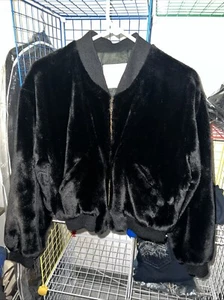 United Colors Of Benetton Faux Fur Bomber Jacket. Black Med. Made In Italy - Picture 1 of 5