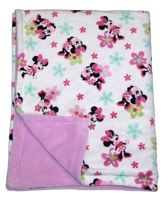迪士尼宝贝米妮老鼠毯粉色浅绿色花朵安全 Lovey 30x40 — 第 1/3 张图片