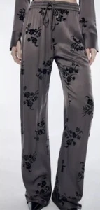 ZARA NWT WOMAN EMBROIDERED TROUSERS WITH SEQUINS SIZE S REF. MINK | 2731/290 - Picture 1 of 7