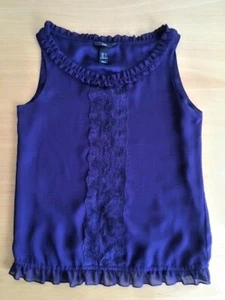 H&M Purple Eggplant Sleeveless Blouse Womens Sz 4 Ruffle Bottom/ Neck Lace Front - Picture 1 of 4