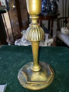 Antique Art Nouveau Wood Candlestick Gold Candle Holder - Picture 1 of 10