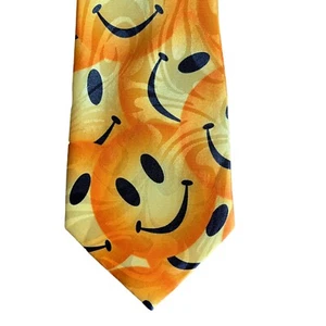 Steven Harris Smiles Novelty Necktie Yellow Smiley Face Have A Nice Day Mens Tie - Picture 1 of 4