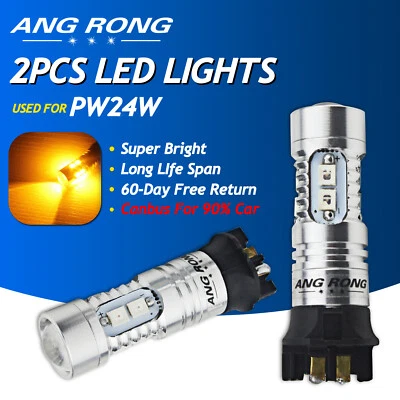 2 PW24W PW24YW 10 SMD LED Turn Singal Light DRL Amber For Peugeot 208 Citroën C4 - Image 1 of 4