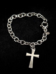 Milor Bronze Italy Silver Tone Cross Cham Bracelet 7 in - Picture 1 of 9