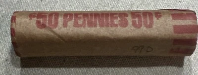 Rollo de centavo Lincoln 1999 D OBW envuelto en banco Foto 1 de 3