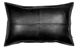 Handmade Lumbar Leather Pillow Cover, Large Decorative Black Leather Cushion - Picture 1 of 4