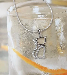 Anhänger Katze Silber 925 Cat groß Zirkonia Silberkette Damen Frauen Mädchen - Bild 1 von 6