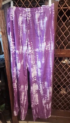 EUC Calvin Klein Drawstring lounge Pajama Pants Pjs  White Purple Tie Dye M Med - Image 1 of 4