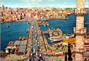 Galata Bridge Istanbul Turkey Vintage Postcard - Picture 1 of 2