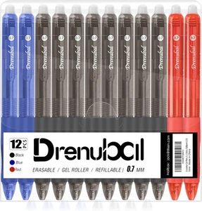 Drenubal 12-Pack Erasable Gel Pens – 0.7mm Black & Blue Ink, Quick-Drying - Picture 1 of 6
