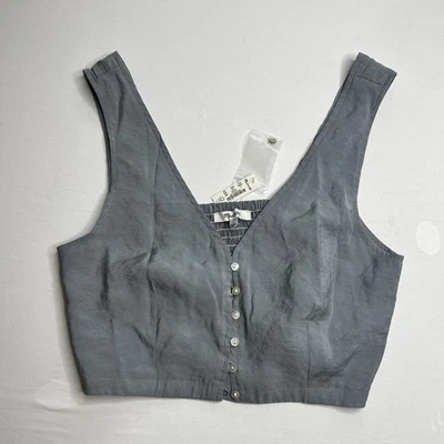MADEWELL ¡NUEVO CON ETIQUETAS! Chaleco Top Gris Suave Drape Gwen Crop Lino Calado Talla 2 Campesino Boho Foto 1 de 4