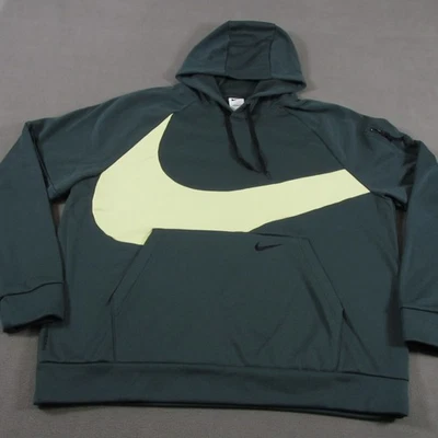 Nike Swoosh Sudadera con Capucha Hombres XL Extra Grande Calce Térmico Verde Neón Amarillo Vellón Foto 1 de 4