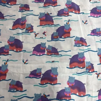 TELA - HOFFMAN RARO "SINVERGÜENZAS ARCO IRIS" Hipopótamos y pájaros 100% ALGODÓN - 4,5 yardas Foto 1 de 3