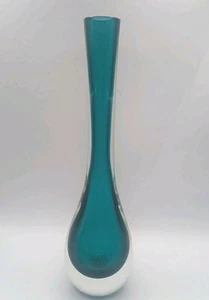 Vintage Flavio Poli MURANO Sommerso Green Teardop Blown Art Glass Vase-10½" MCM - Picture 1 of 11