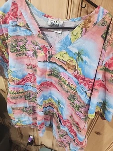 Crest Fiji Paradise Scrub Top Xxl Pink Blue - Picture 1 of 2