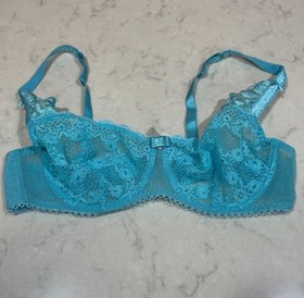 FRENCH DESIGNER AUBADE MAMBO DE L'AMOUR SHEER BLUE SHEER LACE DEMI BRA 38C