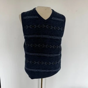 VTG Chaps Ralph Lauren Sweater Vest Mens M Fair Isle Tonal Blue Preppy Y2K - Picture 1 of 6